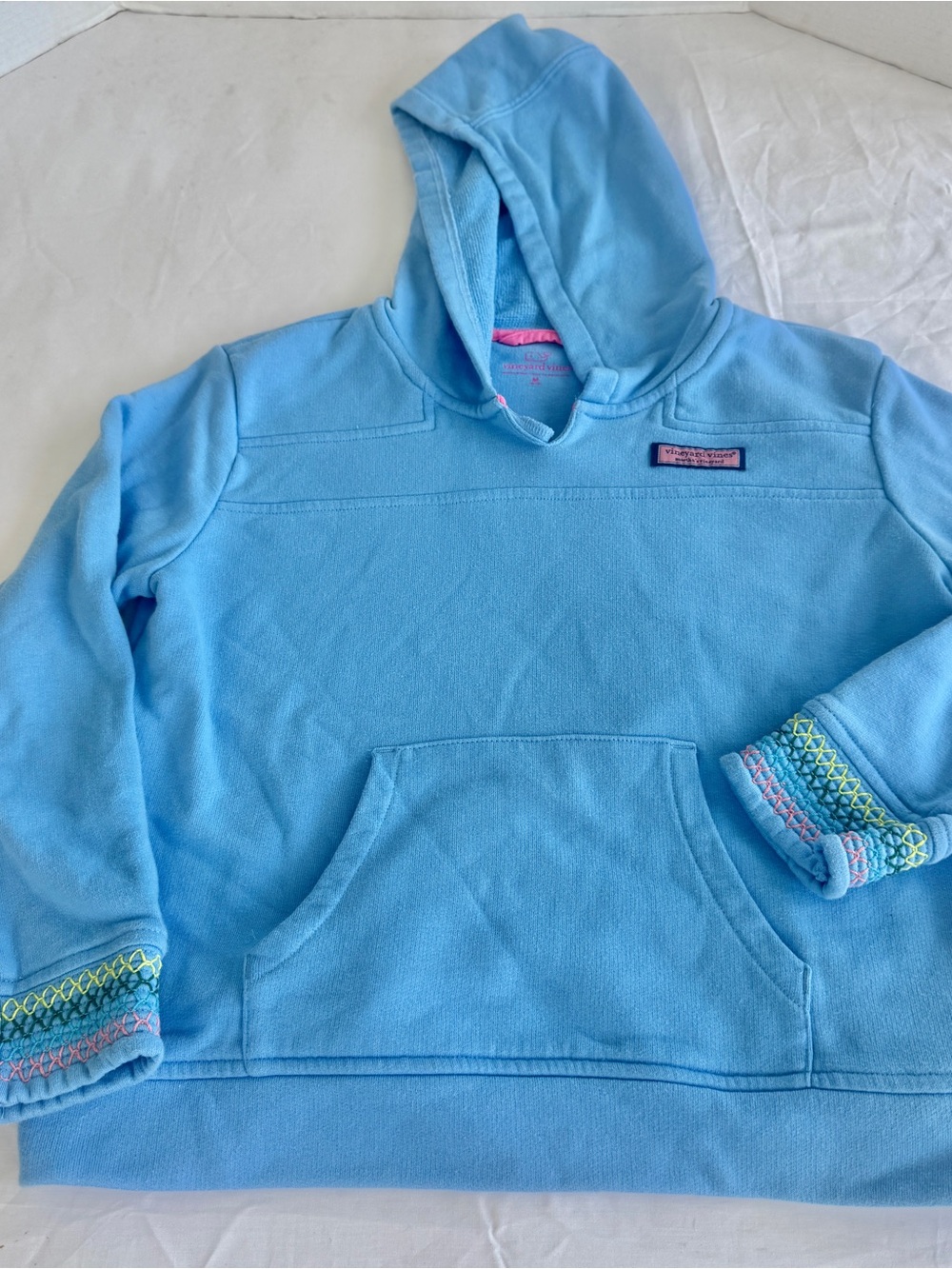 Vineyard Vines Girls M (10-12) Blue Smocked Sleeve Hoodie Shep Hoodie Pink Logo